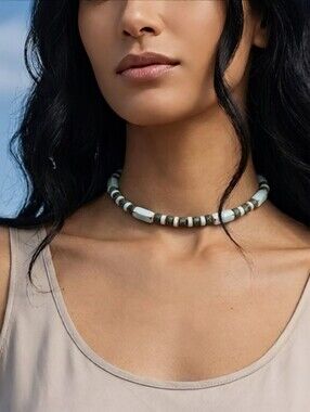 Greek Inspired Rustic Blue Mykonos In Beaded Choker Necklace